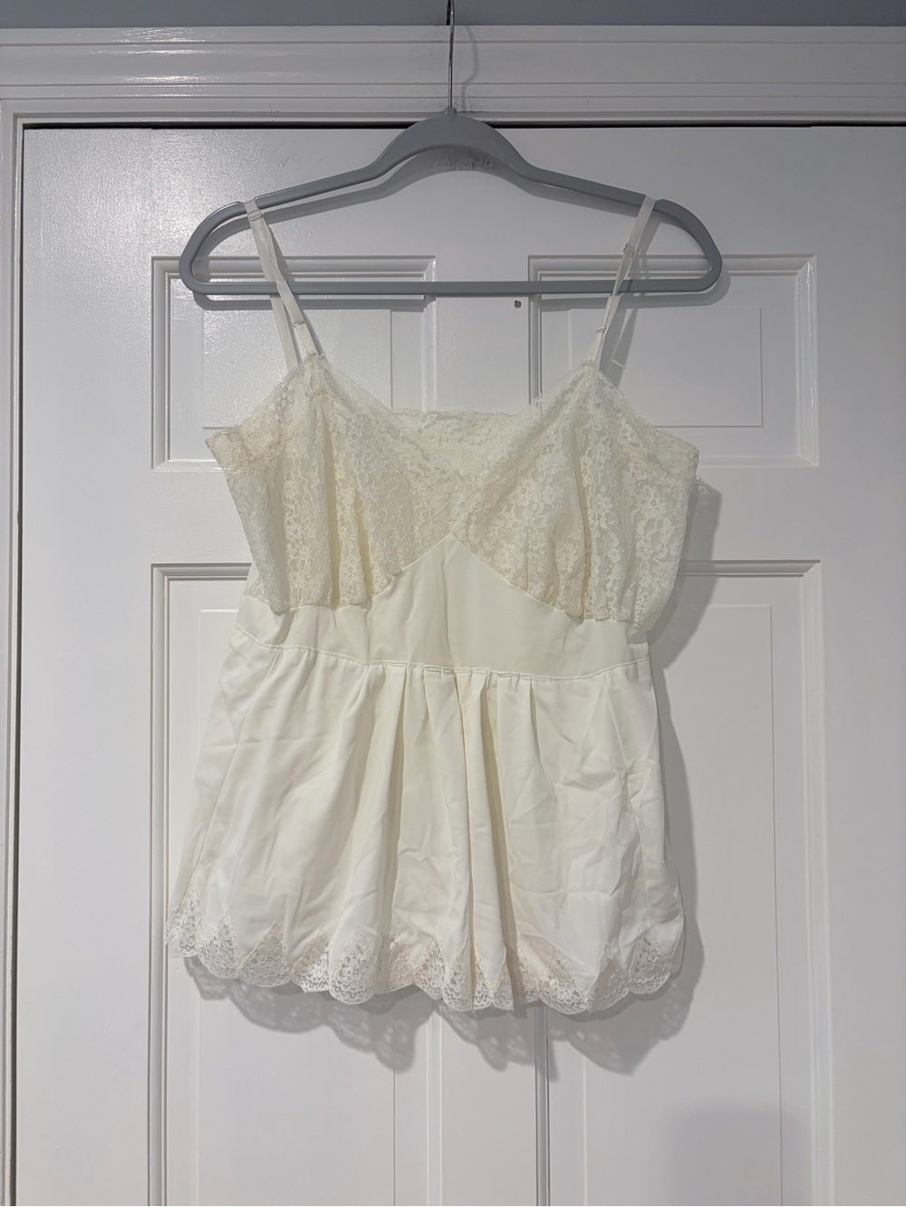Ivory Lace Vintage Y2K Babydoll Camisole Top Cottagecore Coquette Large